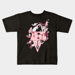 Pink and White Seven Cats In Paris Kids T-Shirt